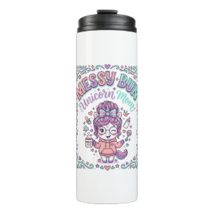 Unicorn Messy Bun Unicorn Mum Retro Style Graphic  Thermal Tumbler