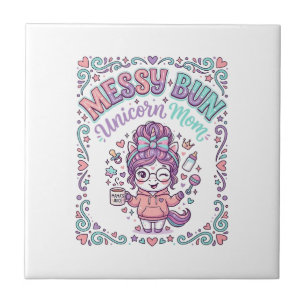 Unicorn Messy Bun Unicorn Mum Retro Style Graphic  Tile