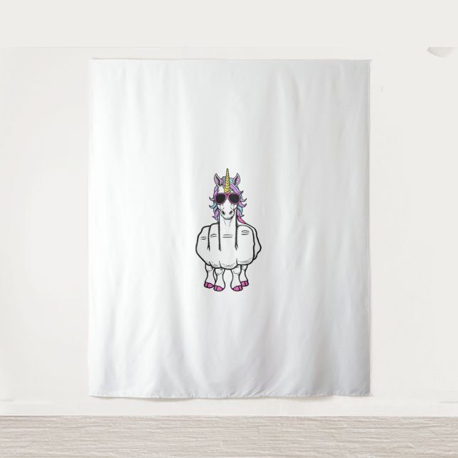Unicorn Middle Finger Funny Magical Offensive Rude Tapestry (Front)