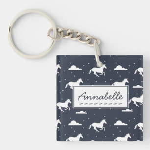 Unicorn Midnight Blue Sky Pattern Personalised Key Ring