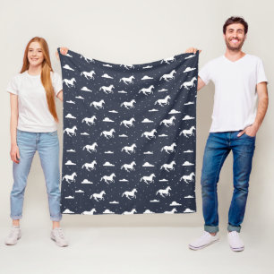 Unicorn Midnight Sky Pattern Blue Fleece Blanket