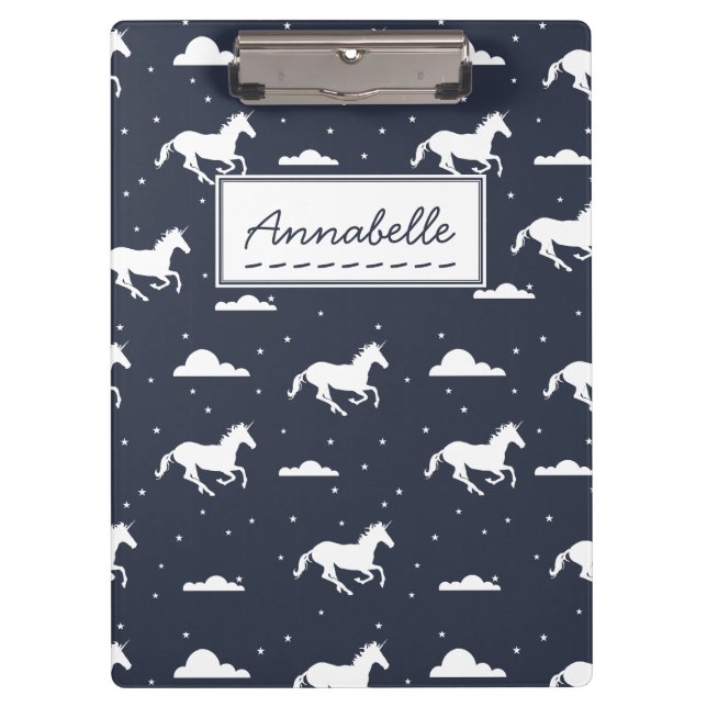 Unicorn Midnight Sky Pattern Personalised Clipboard (Front)