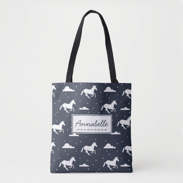Unicorn Midnight Sky Pattern Personalised Tote Bag (Front)