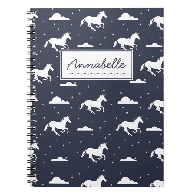 Unicorn Midnight Sky Pattern Spiral Notebook (Front)