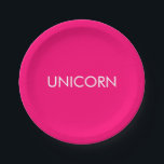 "Unicorn" minimalist hot pink fuchsia white custom Paper Plate<br><div class="desc">"Unicorn" minimalist hot pink fuchsia white custom Paper Plate</div>