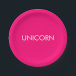 "Unicorn" minimalist hot pink fuchsia white custom Paper Plate<br><div class="desc">"Unicorn" minimalist hot pink fuchsia white custom Paper Plate</div>