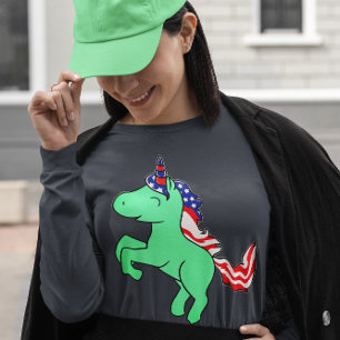 Unicorn Mint Green Patriotic USA Flag Mane Cartoon T-Shirt