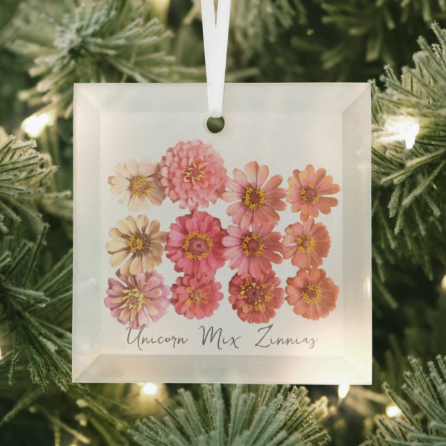 Unicorn Mix Zinnia Collage Ornament (Insitu)