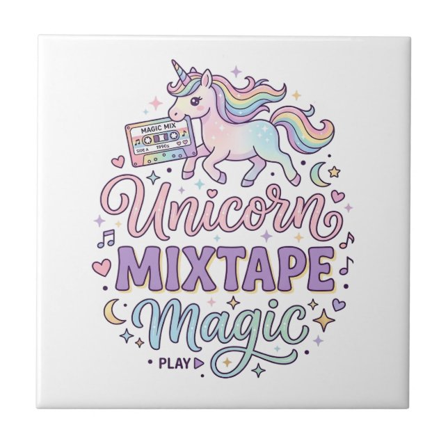 Unicorn Mixtape Magic Adorable Sticker and Shirt D Tile (Front)