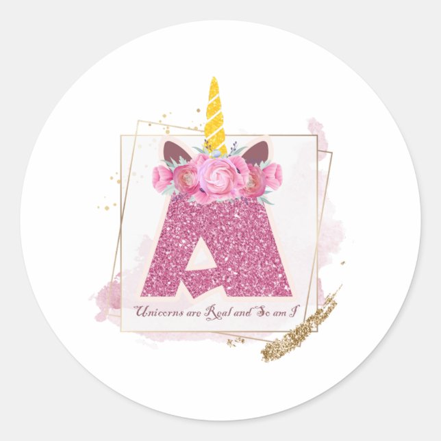 Unicorn Monogram A Custom Stickers (Front)