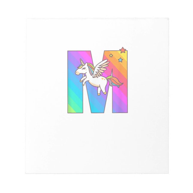 Unicorn Monogram Letter M Initial Cute Girls Birth Notepad (Front)