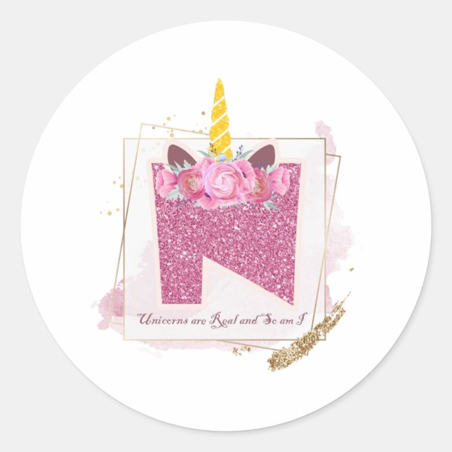 Unicorn Monogram N Custom Stickers  (Front)