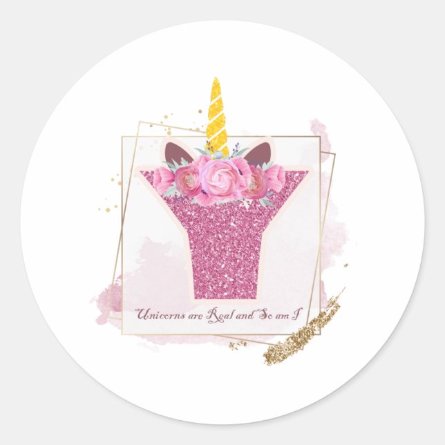 Unicorn Monogram Y Custom Stickers (Front)
