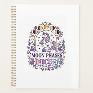 Unicorn Moon Phases Unicorn White Background Shirt Planner