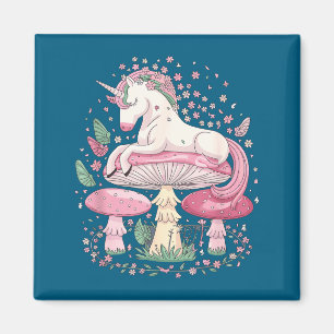 Unicorn Mushrooms Fantasy Dreamy Butterflies Flora Magnet