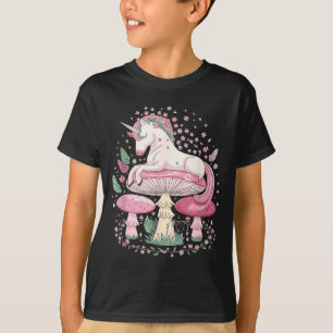 Unicorn Mushrooms Fantasy Dreamy Butterflies Flora T-Shirt