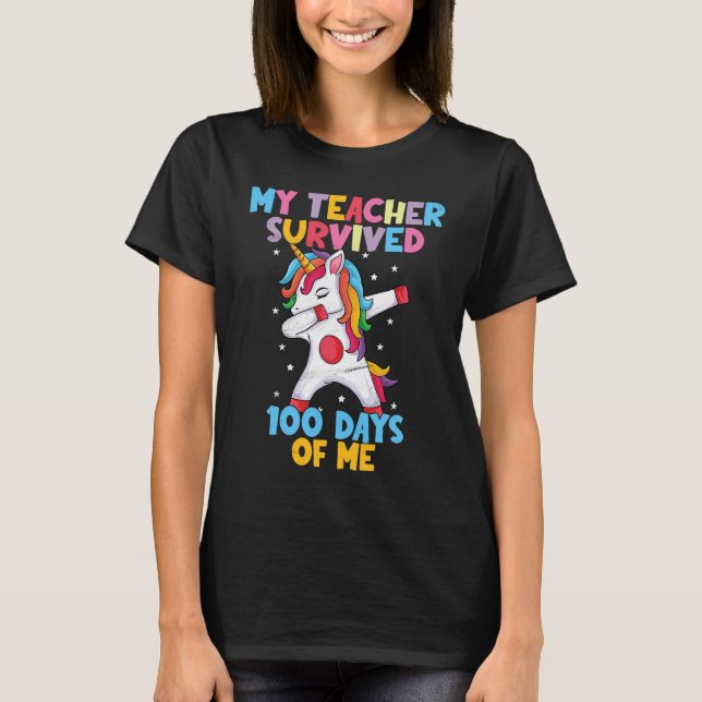 Unicorn My Teacher Survived 100 days Of Me 2023 T-Shirt (Front)