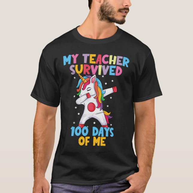 Unicorn My Teacher Survived 100 days Of Me 2023 T-Shirt (Front)