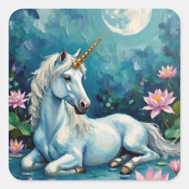 Unicorn Mystic Garden Square Sticker (Front)
