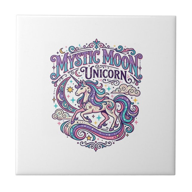 Unicorn Mystic Moon Unicorn Colourful Tile (Front)