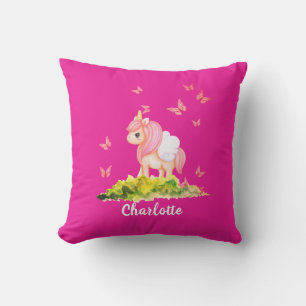 Unicorn Name Nursery Kids Room Decor Pink Cushion
