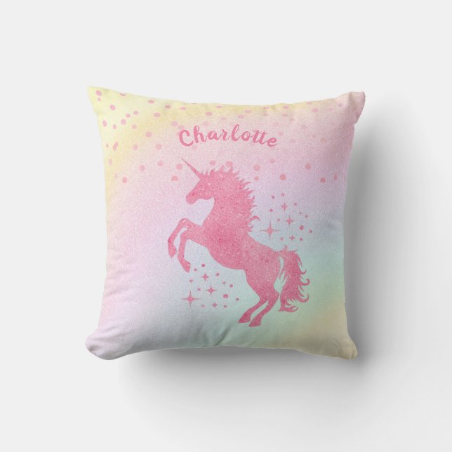   Unicorn Name Nursery Kids Room Decor Rainbow Thr Cushion (Front)