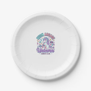 Unicorn Neon Arcade Unicorn Retro Style Product Gr Paper Plate