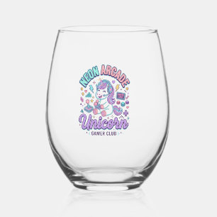 Unicorn Neon Arcade Unicorn Retro Style Product Gr Stemless Wine Glass