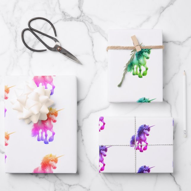 Unicorn Neon Wrapping Paper Flat Sheet Set of 3 (Front)