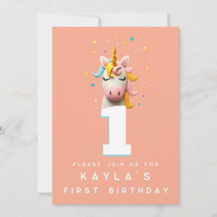 Unicorn Number Birthday Party Wool Felted  Invitation