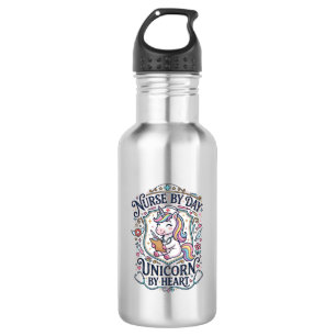 Unicorn Nurse by Day Unicorn by Heart White Backgr 532 Ml Water Bottle