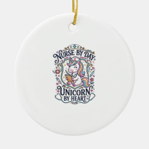 Unicorn Nurse by Day Unicorn by Heart White Backgr Ceramic Tree Decoration