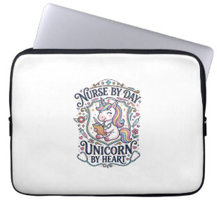 Unicorn Nurse by Day Unicorn by Heart White Backgr Laptop Sleeve