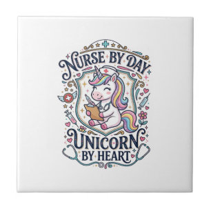 Unicorn Nurse by Day Unicorn by Heart White Backgr Tile