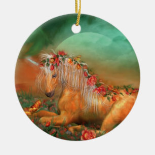 Unicorn Of The Roses Holiday Ornament