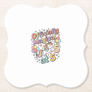 Unicorn Officially Magical at 5 Whimsical White Ba Paper Coaster
