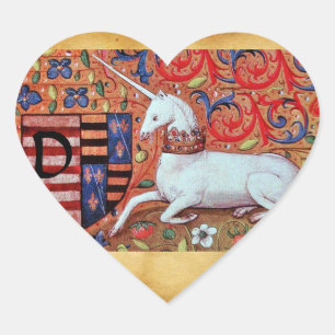 UNICORN OLD BROWN PARCHMENT MONOGRAM Heart Sticker
