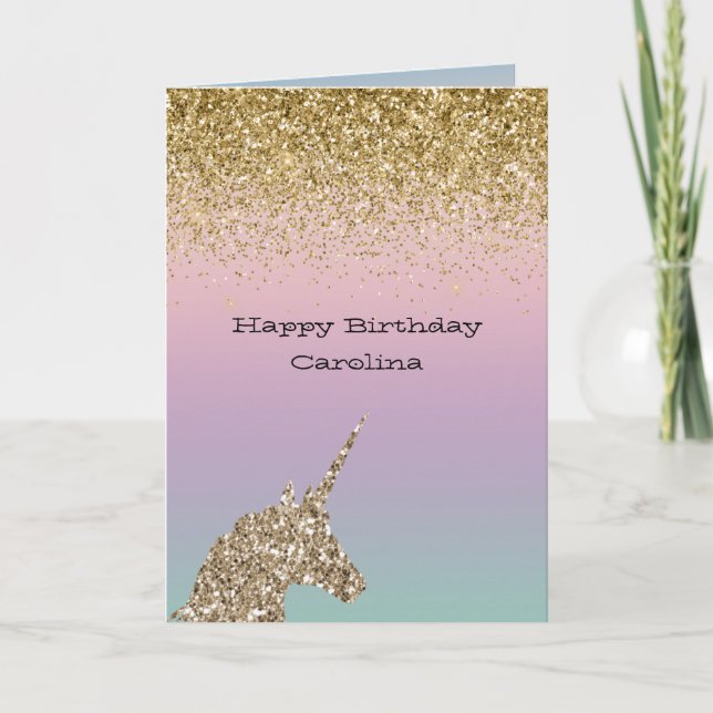 Unicorn Ombre Gold Glitter Card (Front)