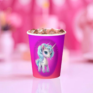 Unicorn on cloud with pink vibrant sky paper cups