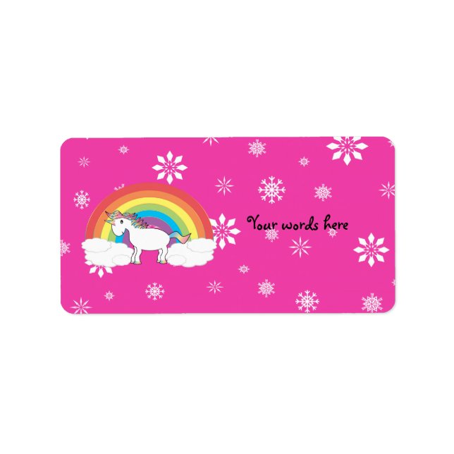 Unicorn on clouds pink snowflakes label (Front)