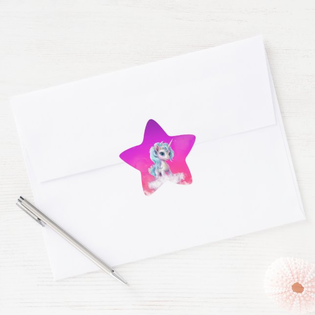 Unicorn on pink sky star sticker (Envelope)