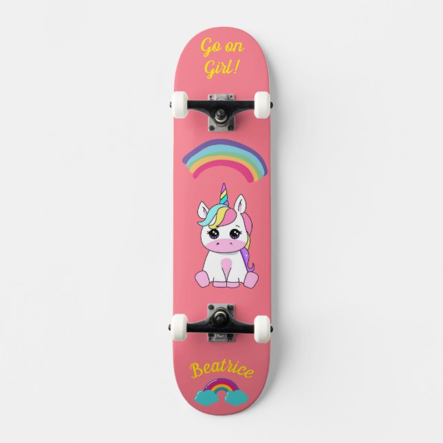 Unicorn on skateboard with personalised captions (Front)