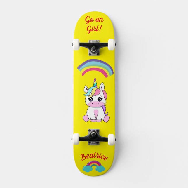 Unicorn on skateboard with personalised captions (Front)