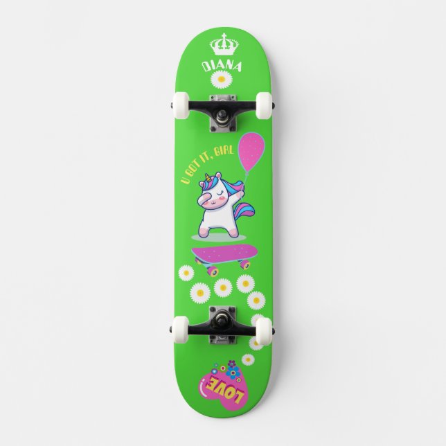 Unicorn on skateboard with personalised captions  (Front)