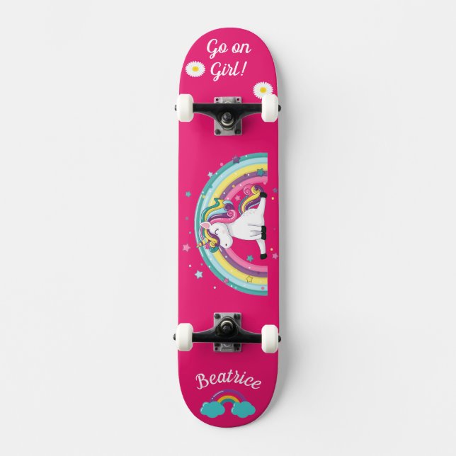 Unicorn on skateboard with personalised captions (Front)