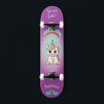 Unicorn on skateboard with personalised captions<br><div class="desc">Unicorn on skateboard with personalised captions Unicorn Personalised Skateboard CLICK on PERSONALIZE TEMPLATE OPTION AND ENTER the NAME. you can also custom other caption. Cool skateboard designed with vivid colours and for the background and a funky unicorn riding a skateboard. This Skateboard makes a great gift idea for a unicorn...</div>