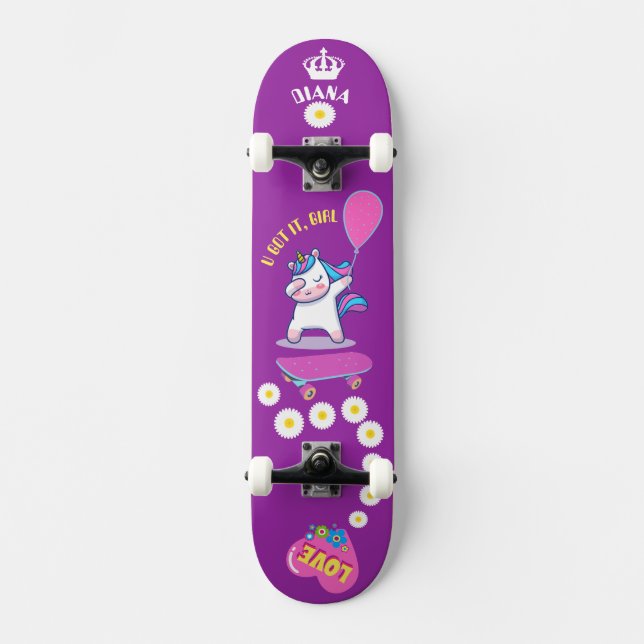 Unicorn on skateboard with personalised captions  (Front)