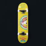 Unicorn on skateboard with personalised captions<br><div class="desc">Unicorn on skateboard with personalised captions Unicorn Personalised Skateboard CLICK on PERSONALIZE TEMPLATE OPTION AND ENTER the NAME. you can also custom other caption. Cool skateboard designed with vivid colours and for the background and a funky unicorn riding a skateboard. This Skateboard makes a great gift idea for a unicorn...</div>