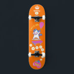 Unicorn on skateboard with personalised captions<br><div class="desc">Unicorn on skateboard with personalised captions Unicorn Personalised Skateboard CLICK on PERSONALIZE TEMPLATE OPTION AND ENTER the NAME. you can also custom other captions. Cool skateboard designed with vivid colours and for the background and a funky unicorn riding a skateboard. This Skateboard makes a great gift idea for a unicorn...</div>