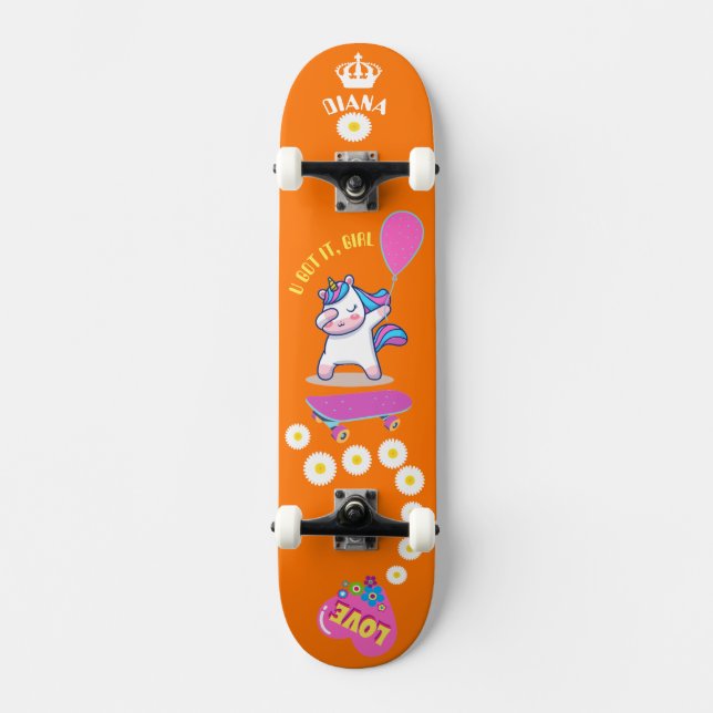 Unicorn on skateboard with personalised captions  (Front)